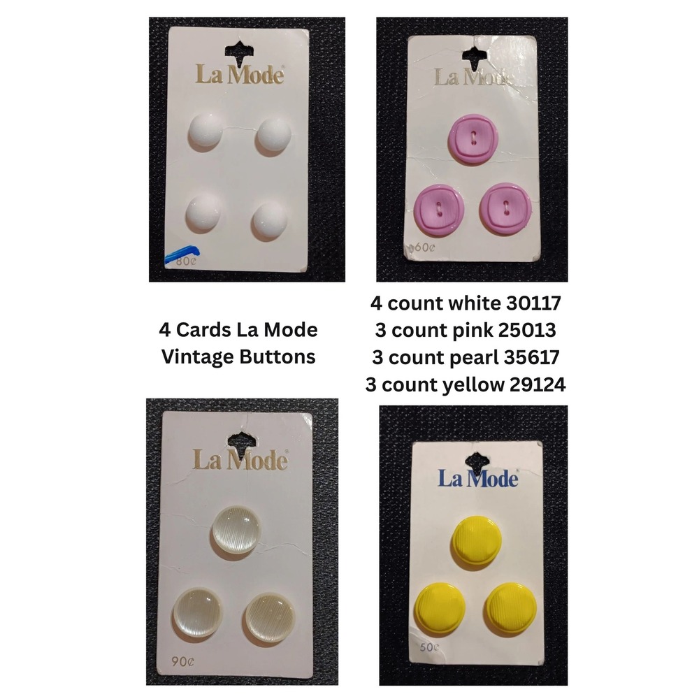 La Mode Vintage Buttons Lot of 4 Cards White Pink Pearl Yellow 30117 25013 35617